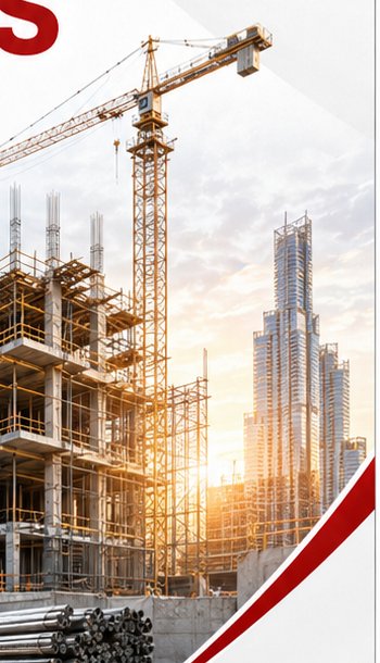 High-rise construction site with tower crane